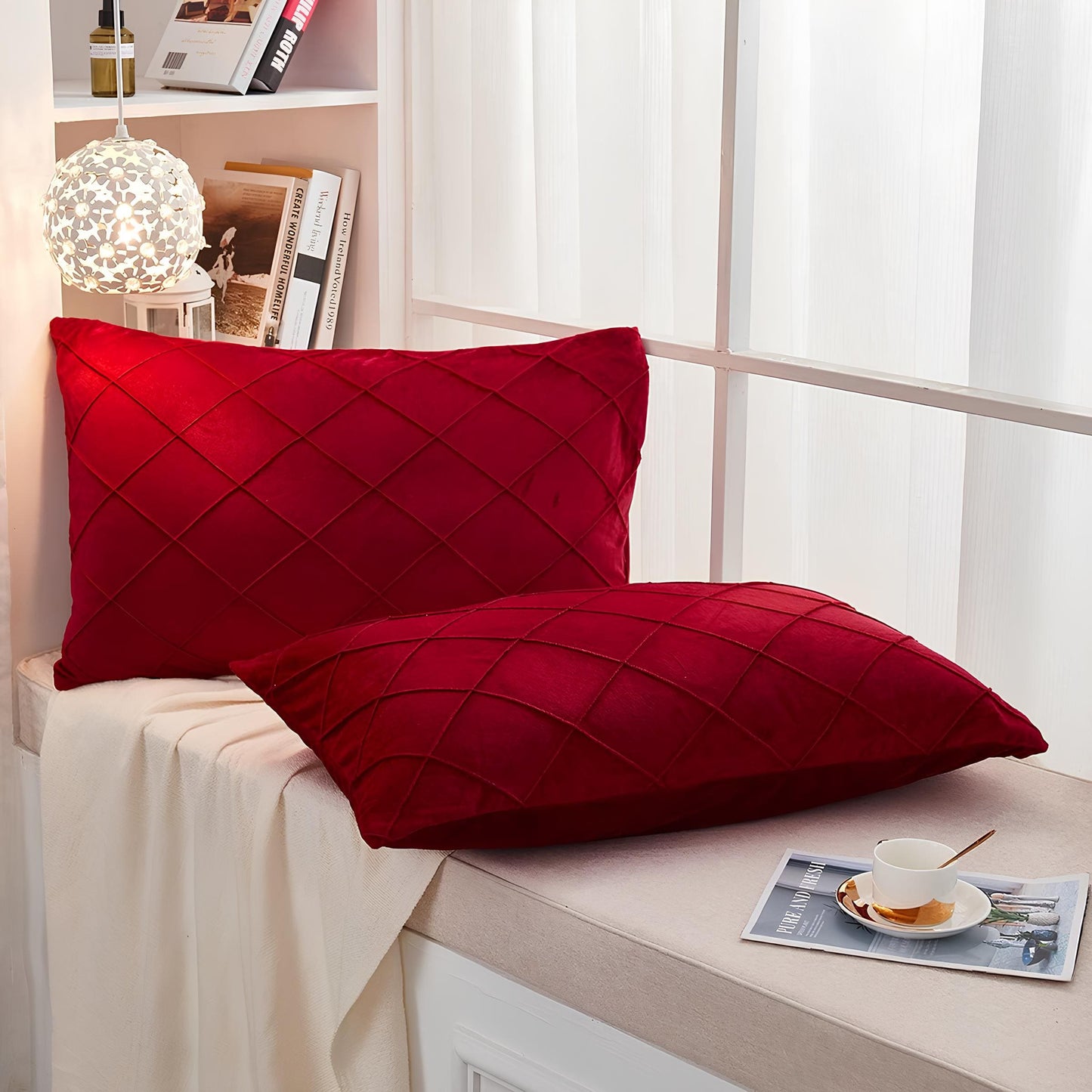 Velvet Plated / Pintuck Pillows-Maroon