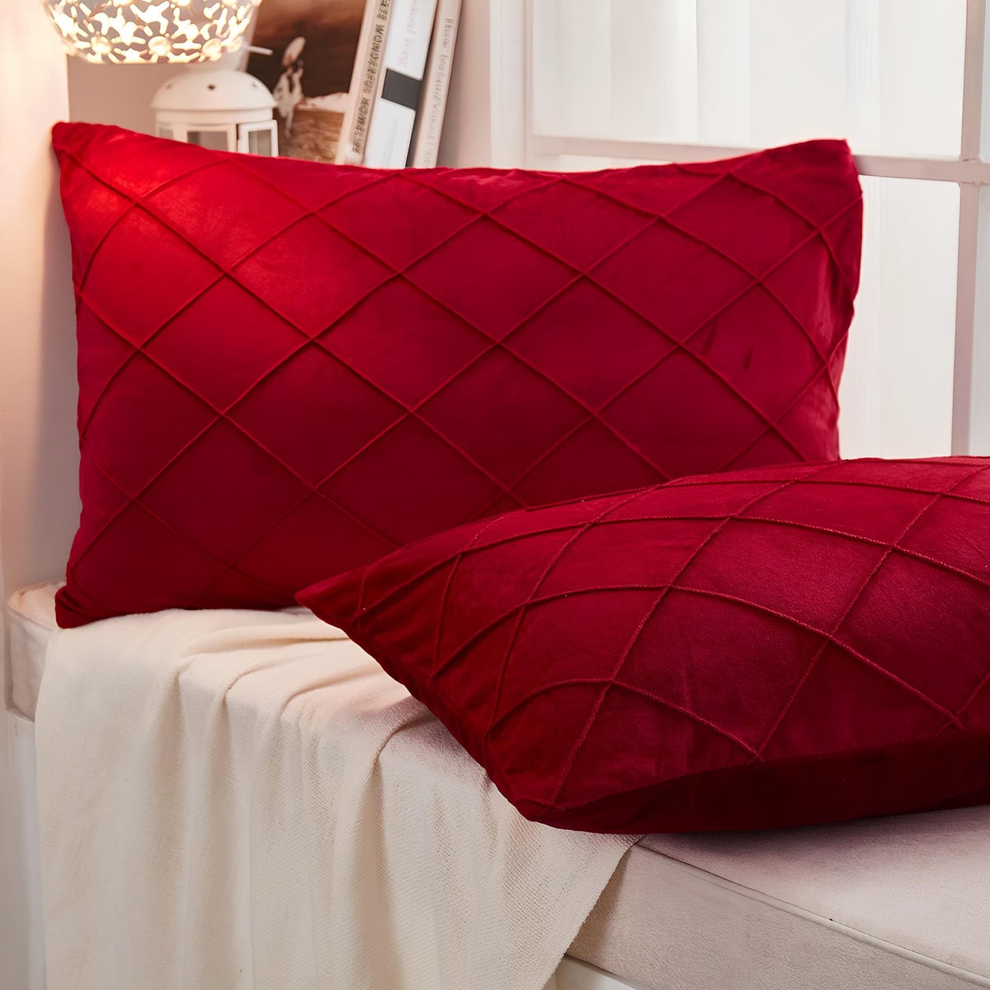 Velvet Plated / Pintuck Pillows-Maroon