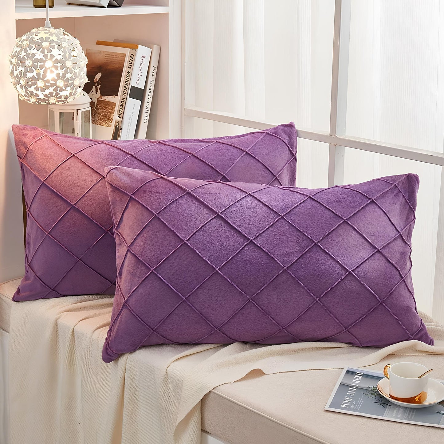 Velvet Plated / Pintuck Pillows-Purple