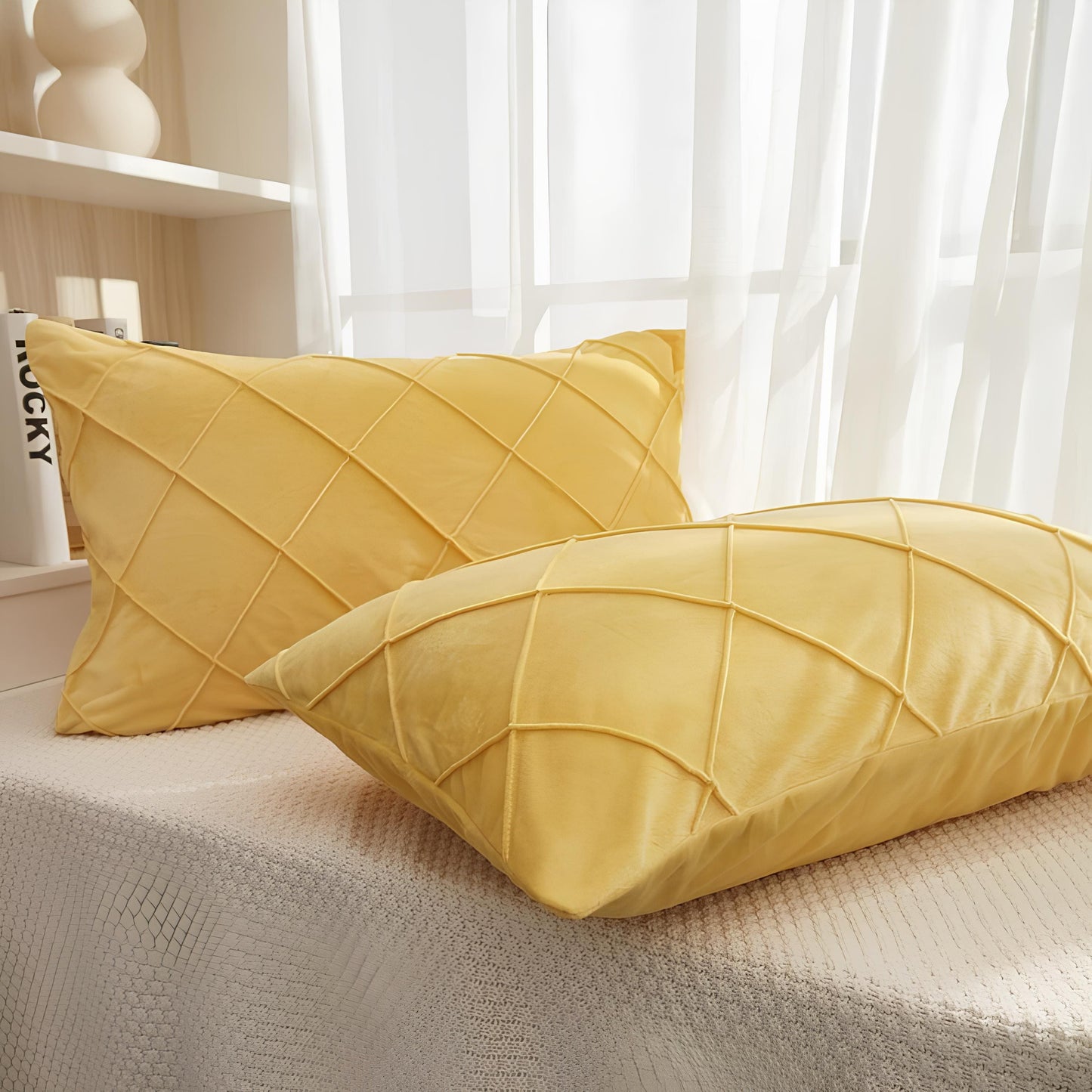 Velvet Plated / Pintuck Pillows-Yellow