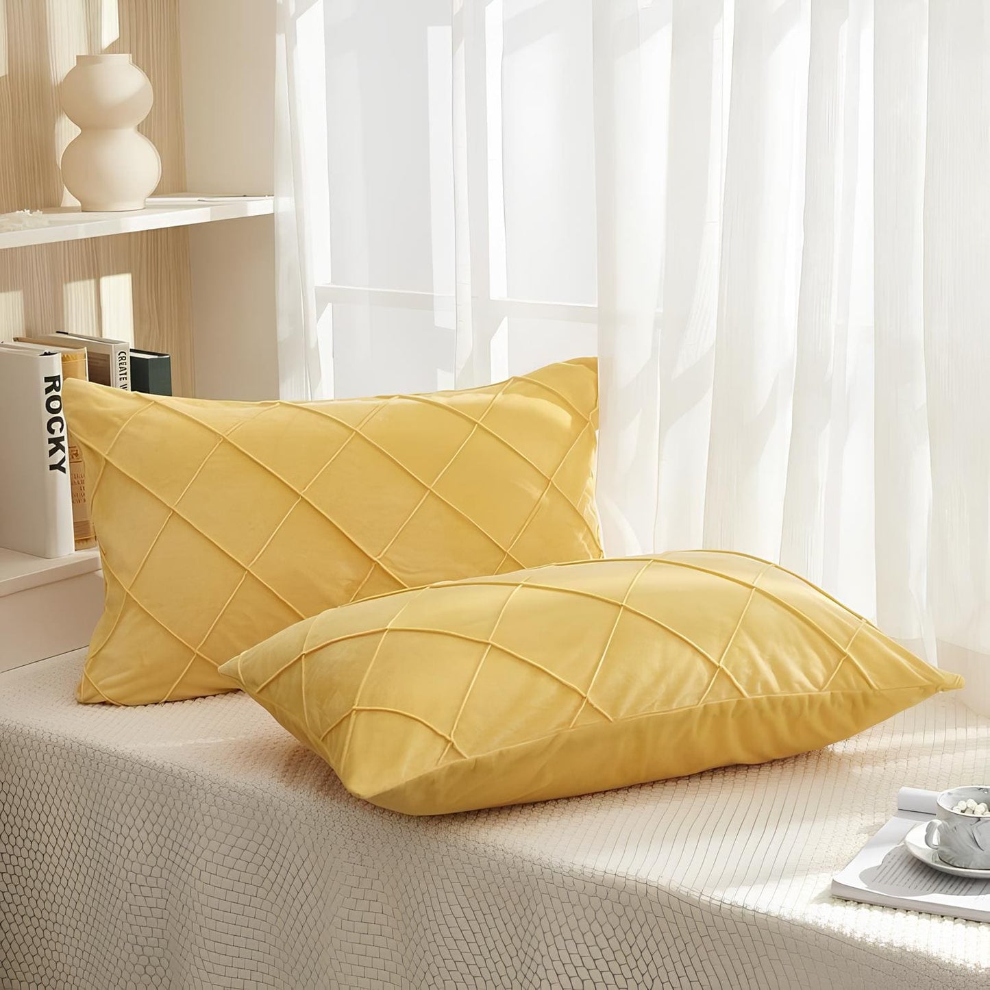 Velvet Plated / Pintuck Pillows-Yellow