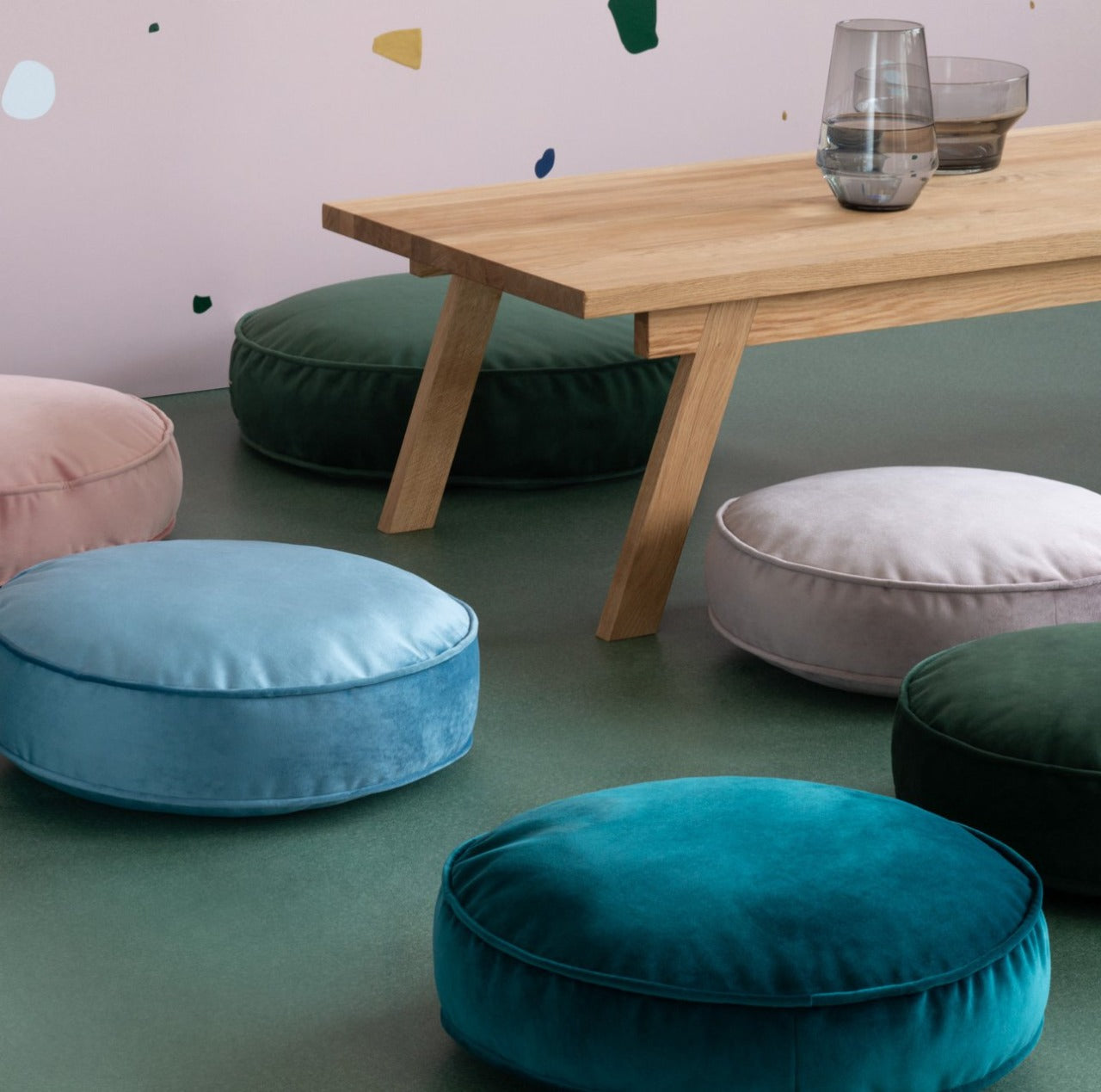 Velvet Pouf Floor Cushion-Green