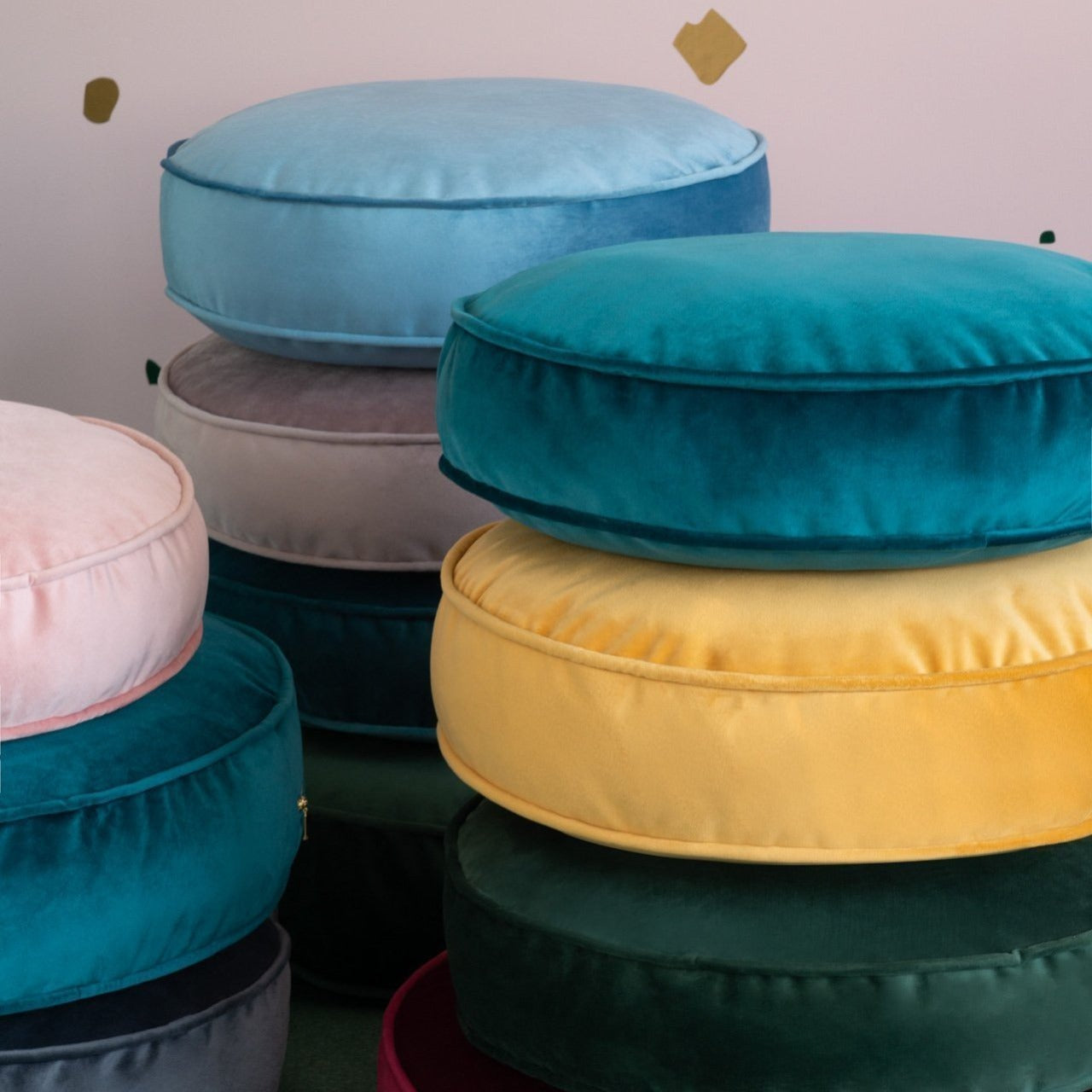 Velvet Pouf  Floor Cushion-Yellow