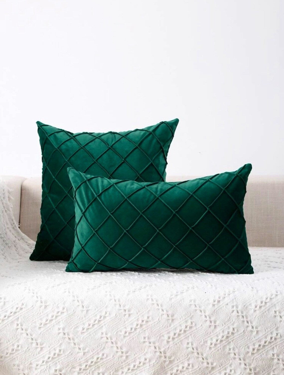 Velvet Plated / Pintuck Pillows-Green